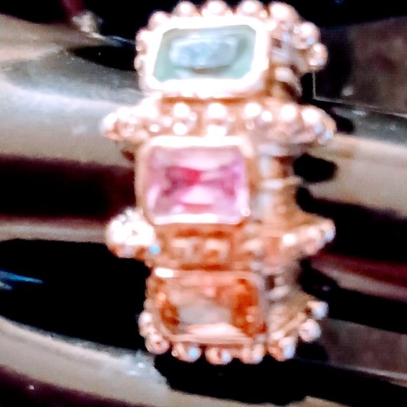 Sterling Silver 9.25 With 3 Gemstone  Aquarium,Green Peridot,  Quartz Sz 8 Ring - Picture 2 of 15